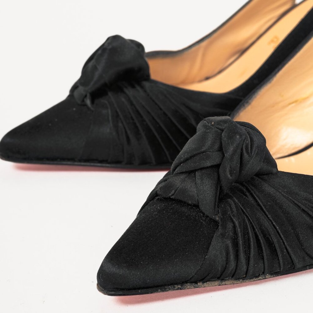 Christian Louboutin Francaise Sling Black Satin Knotted Heels - Picture 7 of 9
